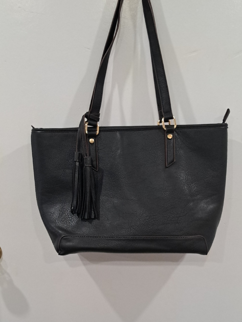 Everyday Black Tote with Tassel Accent